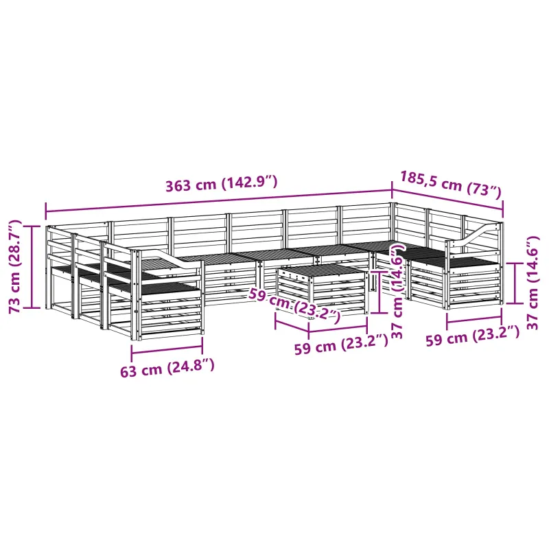 Lauko sofos komplektas 11 pcs Balta 59 x 59 x 37 cm