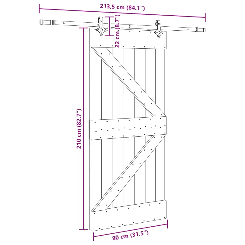 Slankios durys NARVIK Natūrali ir juoda 80 x 210 cm (213,5 cm)