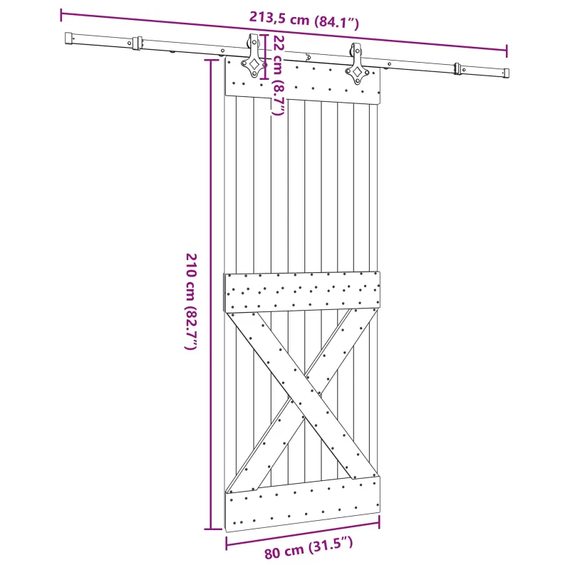 Slankios durys NARVIK Natūrali ir juoda 80 x 210 cm (213,5 cm)
