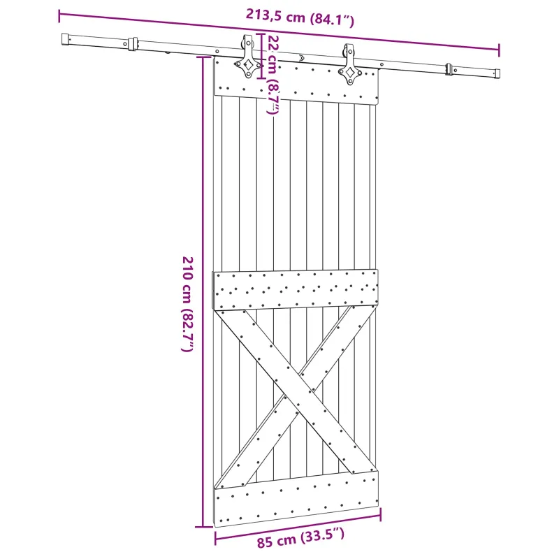 Slankios durys NARVIK Natūrali ir juoda 85 x 210 cm (213,5 cm)