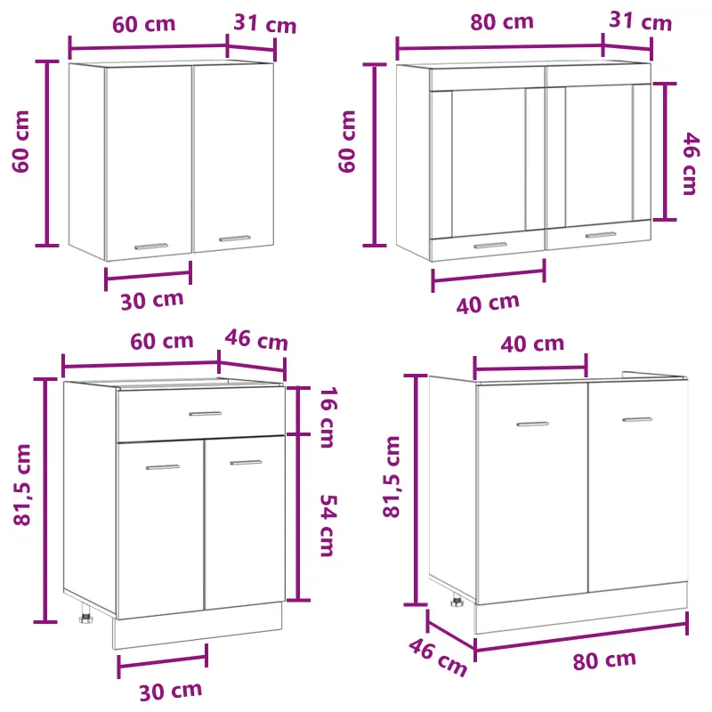 Virtuvės vienetas Lyon 4 pcs Betono pilka Apdirbta mediena