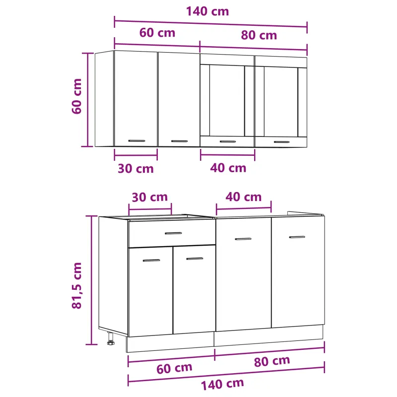 Virtuvės vienetas Lyon 4 pcs Betono pilka Apdirbta mediena