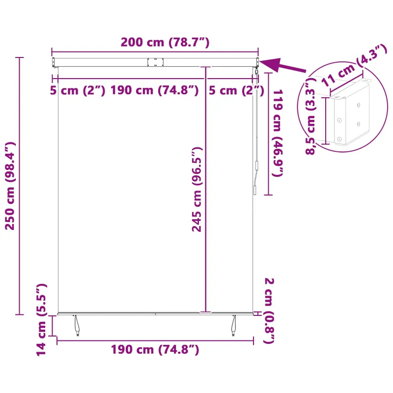Roletas Mėlyna ir balta 200 x 250 cm Audinys ir aliuminis