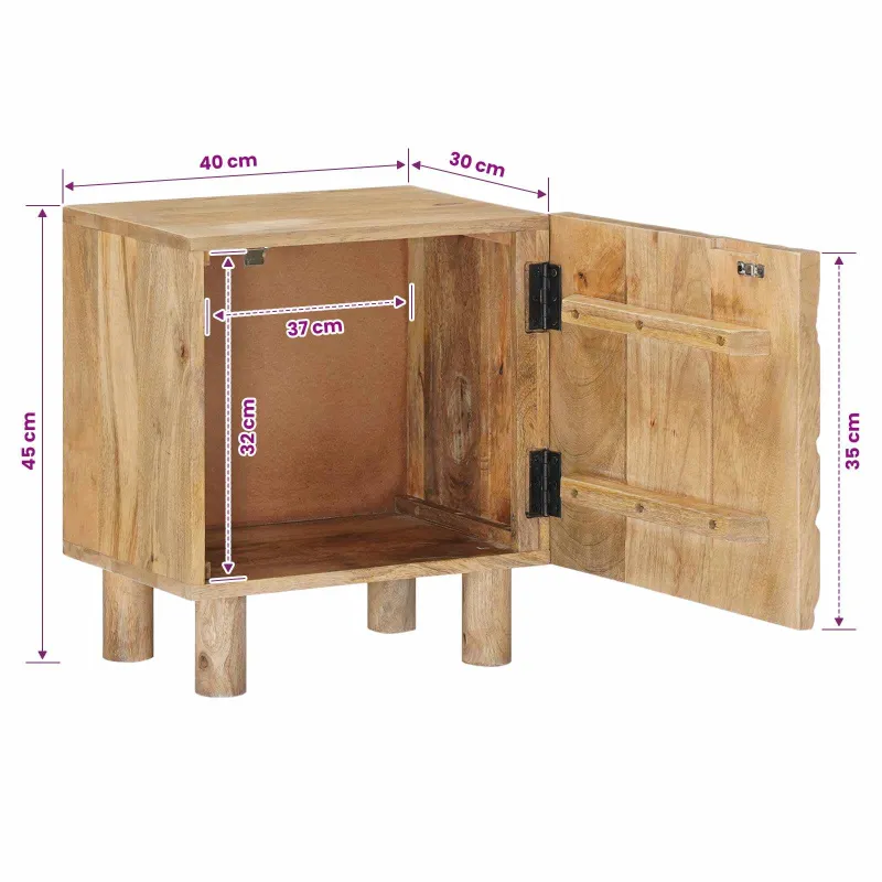 Rankų darbo naktinė spintelė Teak medžio rudas 40 x 30 x 45 cm