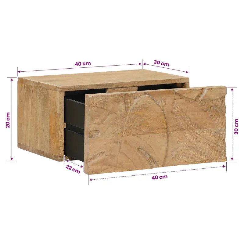 Rankų darbo naktinė spintelė Teak medžio rudas 40 x 30 x 20 cm