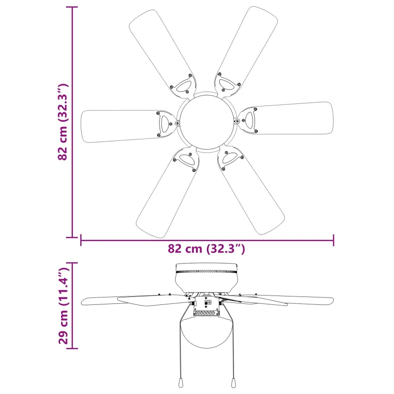 Lubinis ventiliatorius su šviesa Ø 82 cm Juoda