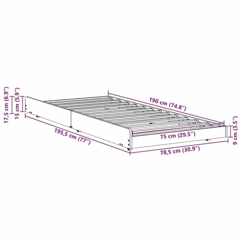 Lovos rėmas Balta 75 x 190 cm Kietos pušies mediena