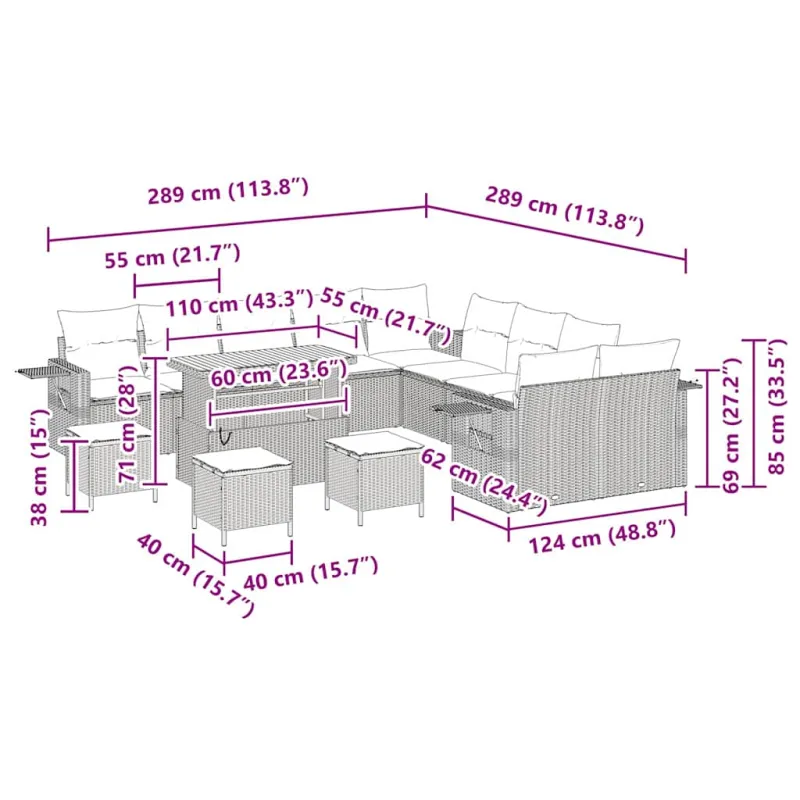 Sodo sohvaryhmä 14 osaa, hiekka-polyrattana