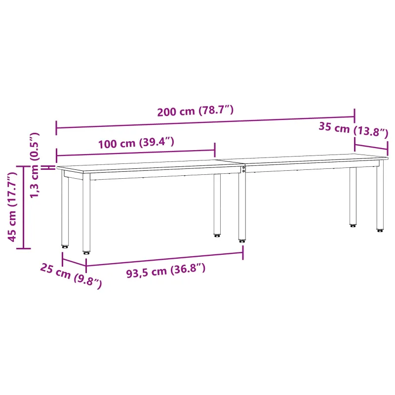 suoliukas Balta 200 x 35 x 45 cm Kietos pušies mediena