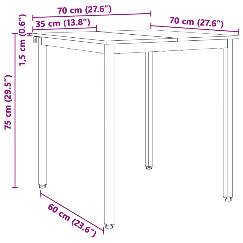 Valgomojo stalas Balta 70 x 70 x 75 cm Kietos pušies mediena