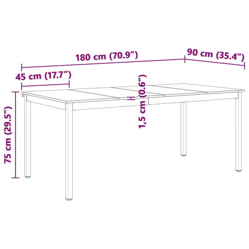 Valgomojo stalas Balta 180 x 90 x 75 cm Kietos pušies mediena