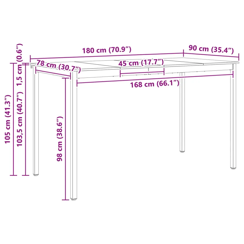 Baro stalas Balta 180 x 90 x 105 cm Kietos pušies mediena