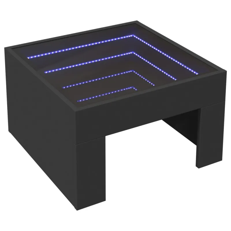 Kavos staliukas su Infinity LED lemputėmis, juodas, 50x50x30cm