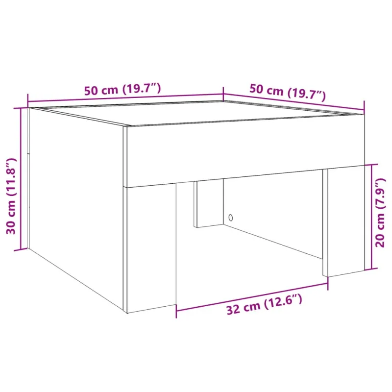 Kavos staliukas su Infinity LED lemputėmis, juodas, 50x50x30cm