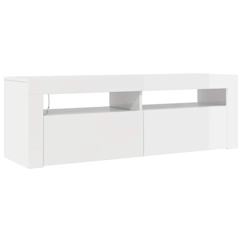 TV spintelė su LED apšvietimu, balta, 120x35x40cm, blizgi