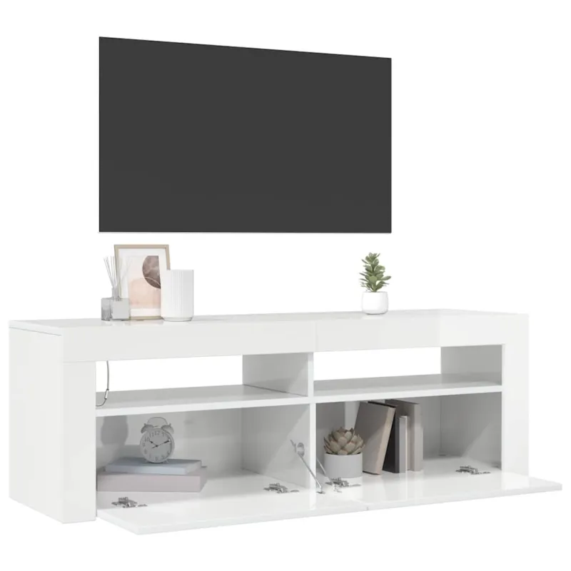 TV spintelė su LED apšvietimu, balta, 120x35x40cm, blizgi