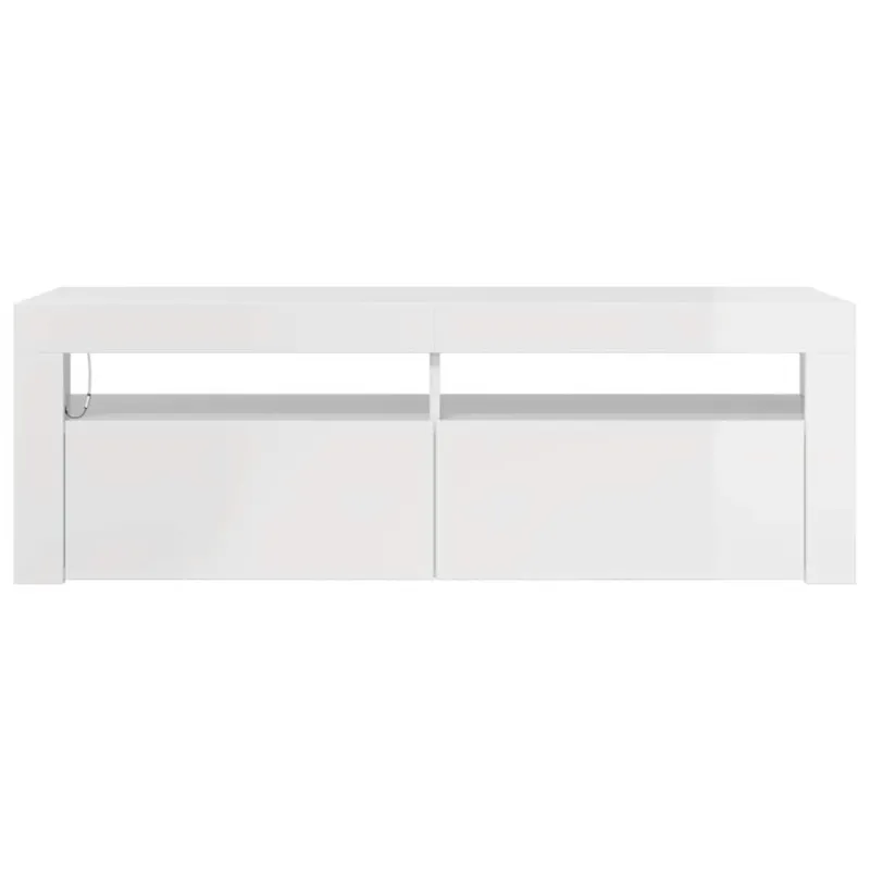 TV spintelė su LED apšvietimu, balta, 120x35x40cm, blizgi