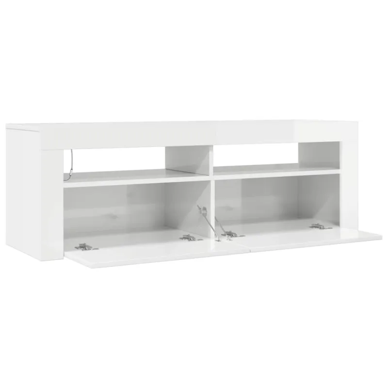 TV spintelė su LED apšvietimu, balta, 120x35x40cm, blizgi