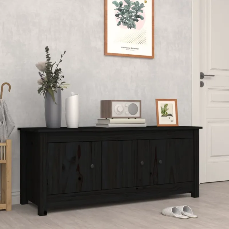 Spintelė batams, juoda, 110x38x45,5cm, pušies medienos masyvas