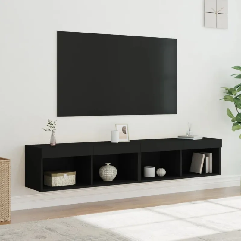 TV spintelės su LED lemputėmis, 2vnt., juodos, 80x30x30cm