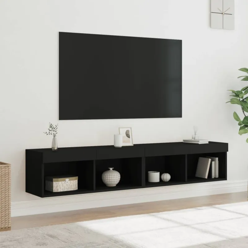 TV spintelės su LED lemputėmis, 2vnt., juodos, 80x30x30cm