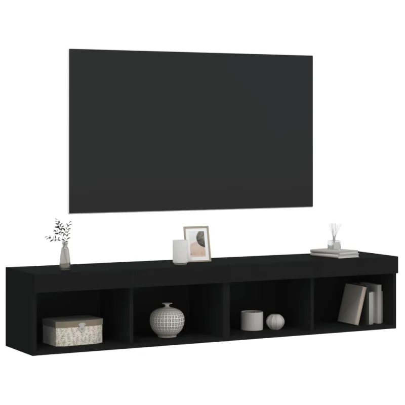 TV spintelės su LED lemputėmis, 2vnt., juodos, 80x30x30cm