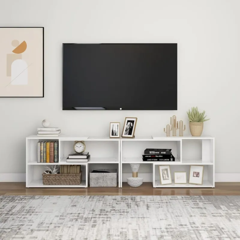 Televizoriaus spintelė, balta, 149x30x52cm, apdirbta mediena