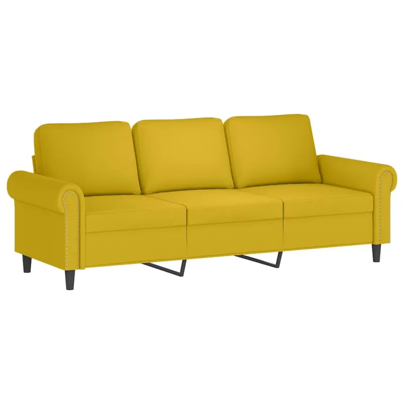 Trivietė sofa su pagalvėlėmis, geltonos spalvos, 180cm, aksomas