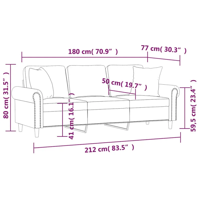 Trivietė sofa su pagalvėlėmis, geltonos spalvos, 180cm, aksomas