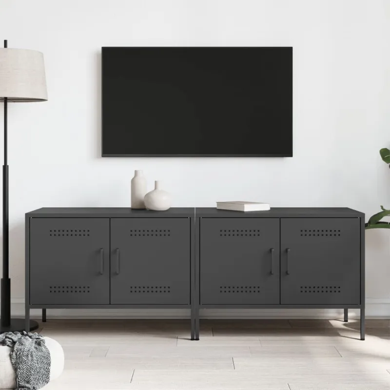 Televizoriaus spintelės, 2vnt., juodos, 68x39x50,5cm, plienas