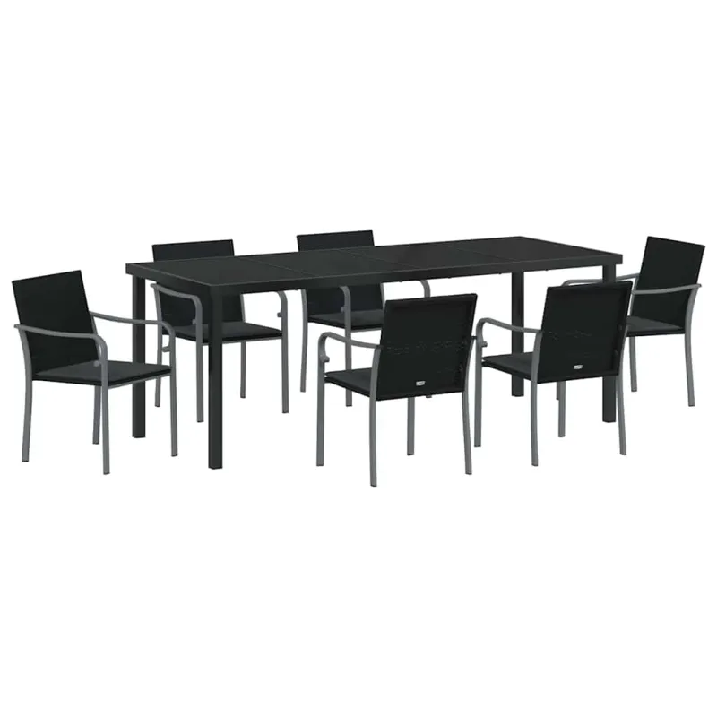 Sodo valgomojo komplektas 7 pcs Juoda ir pilka PE ratanas