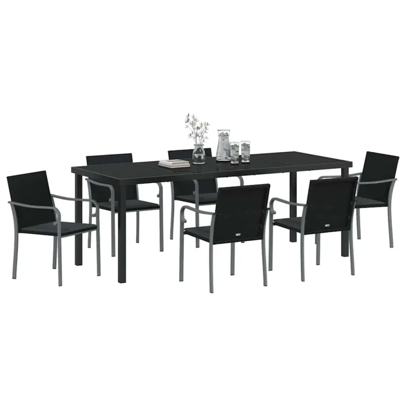 Sodo valgomojo komplektas 7 pcs Juoda ir pilka PE ratanas