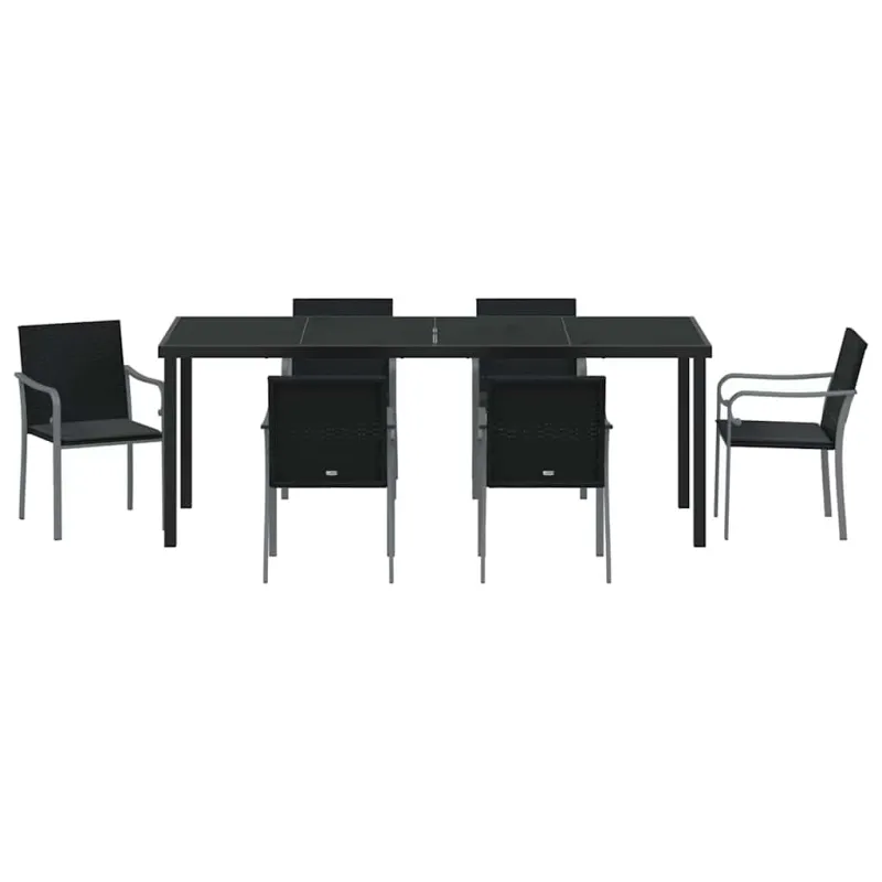 Sodo valgomojo komplektas 7 pcs Juoda ir pilka PE ratanas