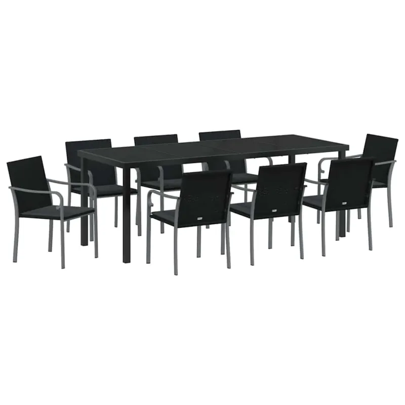 Sodo valgomojo komplektas 9 pcs Juoda ir pilka PE ratanas