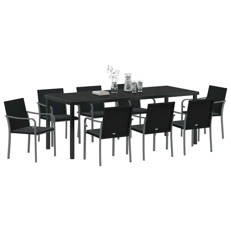 Sodo valgomojo komplektas 9 pcs Juoda ir pilka PE ratanas