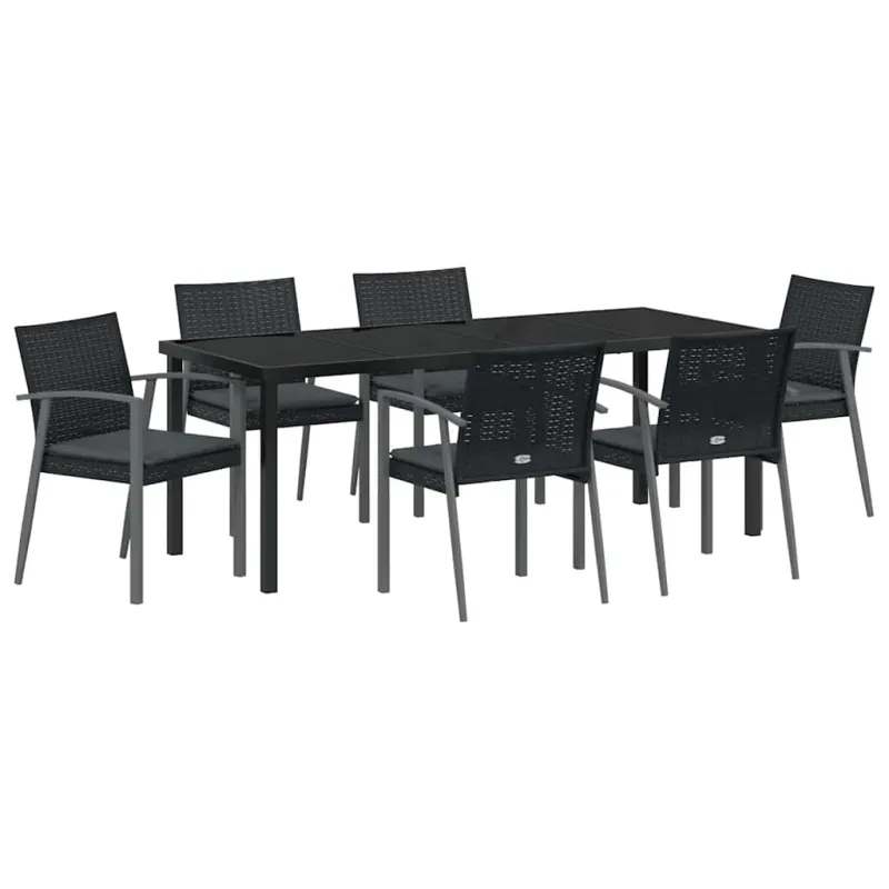 Sodo valgomojo komplektas 7 pcs Juoda ir pilka PE ratanas