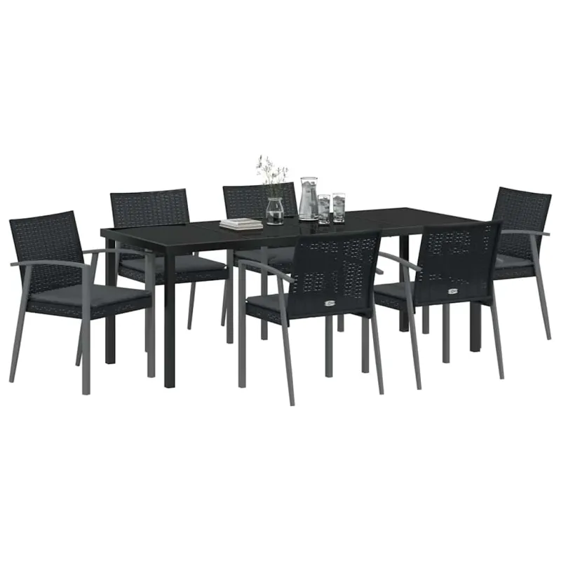 Sodo valgomojo komplektas 7 pcs Juoda ir pilka PE ratanas