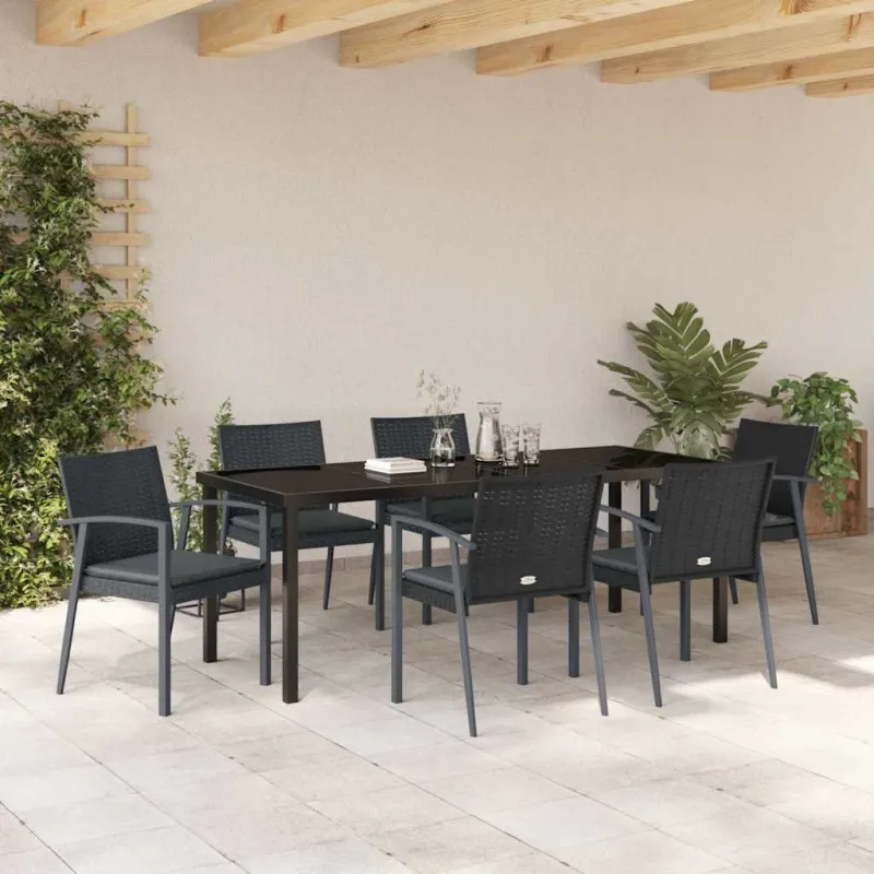 Sodo valgomojo komplektas 7 pcs Juoda ir pilka PE ratanas