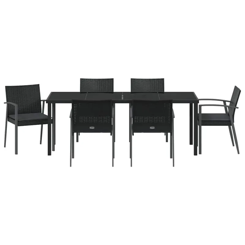 Sodo valgomojo komplektas 7 pcs Juoda ir pilka PE ratanas