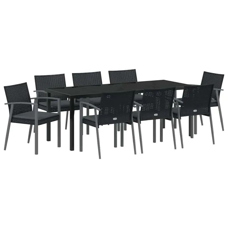 Sodo valgomojo komplektas 9 pcs Juoda ir pilka PE ratanas