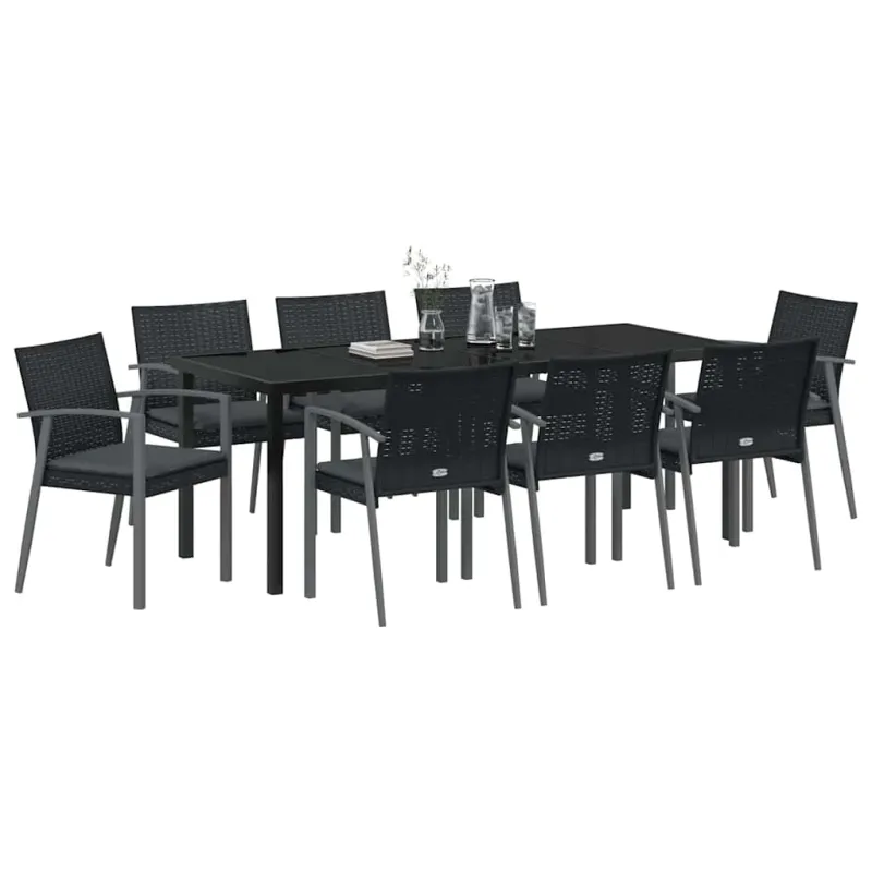 Sodo valgomojo komplektas 9 pcs Juoda ir pilka PE ratanas