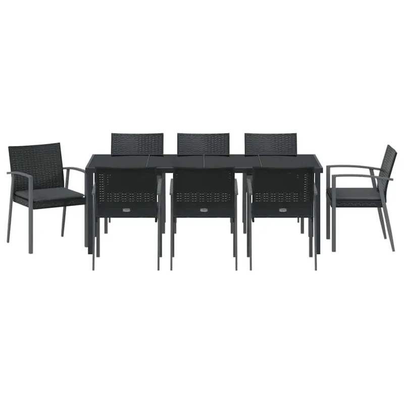 Sodo valgomojo komplektas 9 pcs Juoda ir pilka PE ratanas
