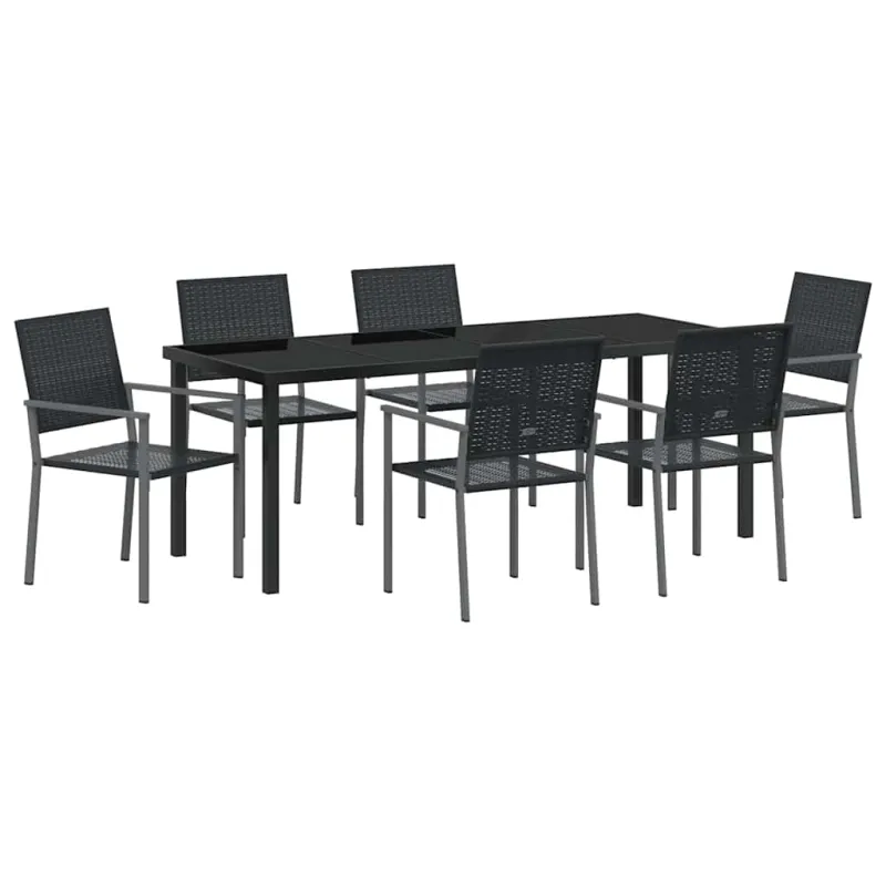 Sodo valgomojo komplektas 7 pcs Juoda PE ratanas