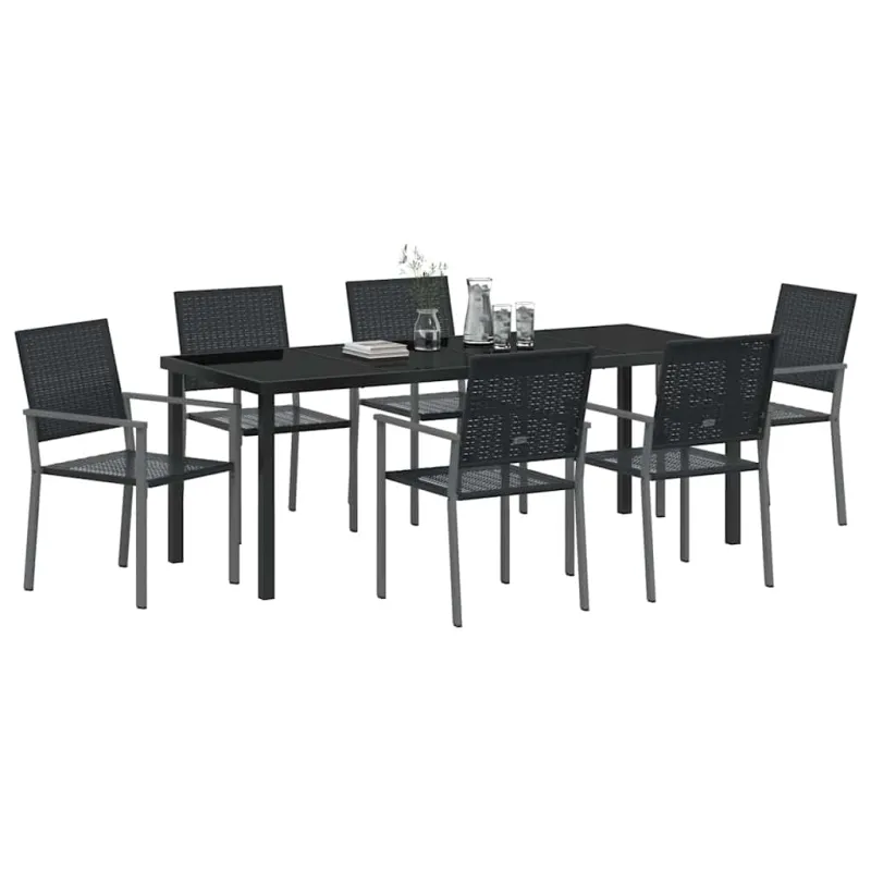 Sodo valgomojo komplektas 7 pcs Juoda PE ratanas