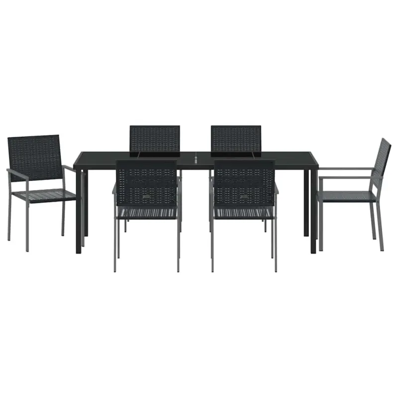 Sodo valgomojo komplektas 7 pcs Juoda PE ratanas