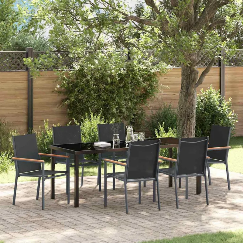 Sodo valgomojo komplektas 7 pcs Juoda Miltelinis plienas