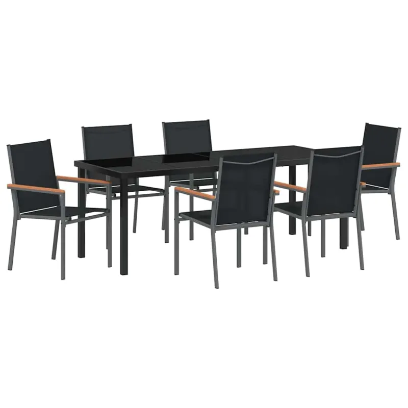 Sodo valgomojo komplektas 7 pcs Juoda Miltelinis plienas