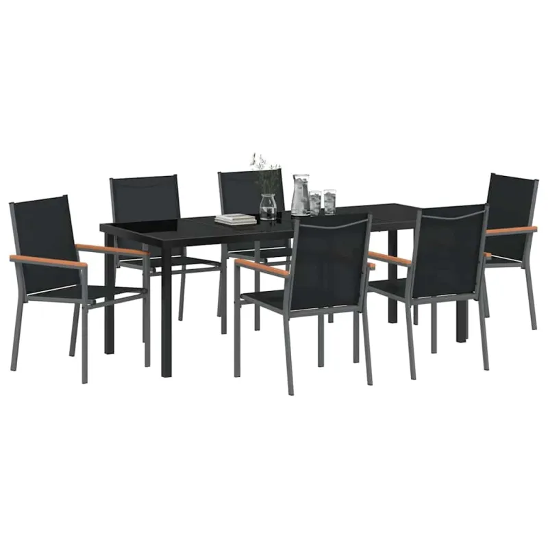 Sodo valgomojo komplektas 7 pcs Juoda Miltelinis plienas