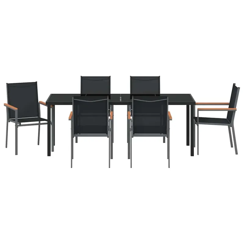 Sodo valgomojo komplektas 7 pcs Juoda Miltelinis plienas