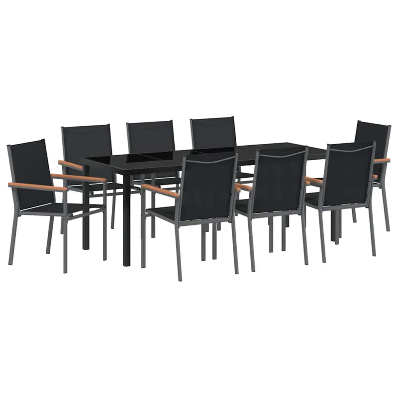 Sodo valgomojo komplektas 9 pcs Juoda Miltelinis plienas